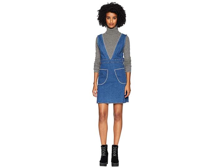 See By Chloe V-neck Dress With White Stitch (shady Cobalt) Women's Dress