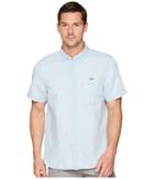 Lacoste Short Sleeve Hawaii Collar Cotton/linen Indigo Regular (rill) Men's Short Sleeve Pullover