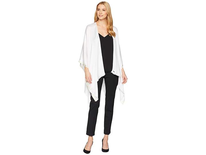 Calvin Klein Satin Shawl W/ Lurex Border (eggshell) Women's Sweater