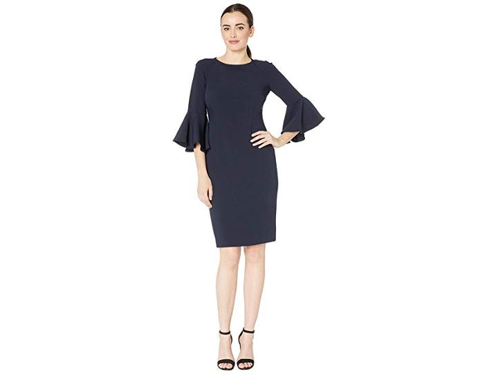 Tahari By Asl Bell Sleeve Stretch Crepe Sheath Dress (navy) Women's Clothing