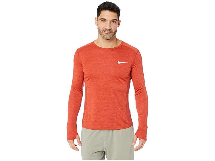 Nike Dry Miler Long Sleeve Running Top (dune Red/heather) Men's Clothing