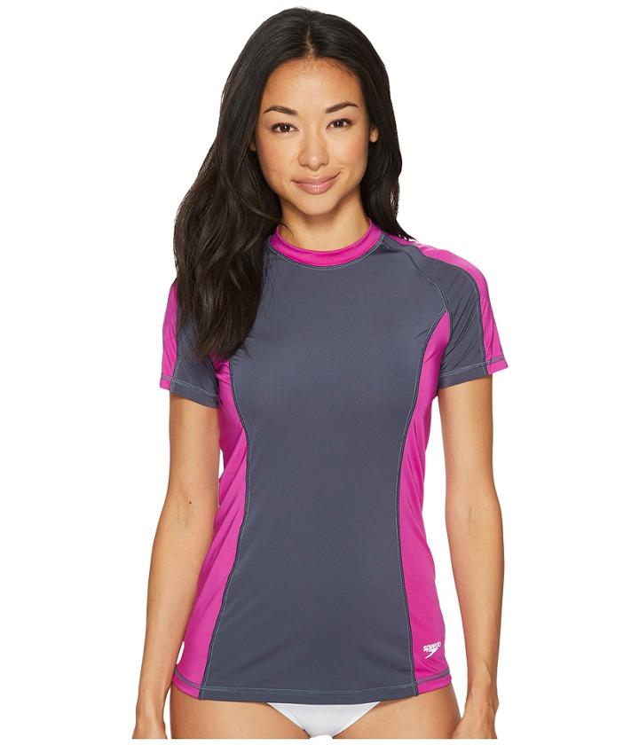 Speedo Solid Short Sleeve Rashguard (very Fuchsia) Women's Swimwear