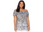 Michael Michael Kors Plus Size Swirl Off Shoulder Gather Top (white/black) Women's Short Sleeve Knit