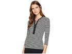 Lauren Ralph Lauren Lace-up Striped Cotton Top (polo Black/mascarpone Cream) Women's Clothing