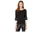 Ivanka Trump Combo Sleeve Scuba Crepe Top W/ Hardware Detail (black/ivory) Women's Clothing