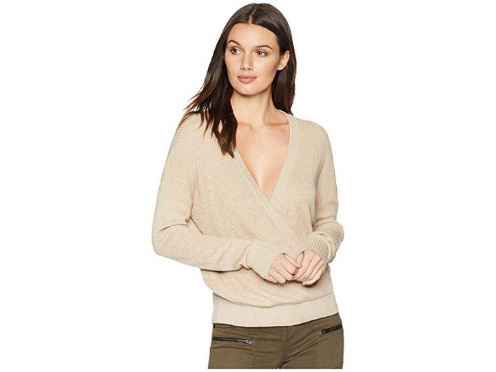 Splendid Cashmere Blend Surplice Sweater (heather Oatmeal) Women's Sweater