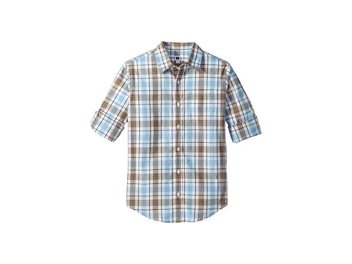Janie And Jack Roll Sleeve Button-up Shirt (toddler/little Kids/big Kids) (light Blue Plaid) Boy's Long Sleeve Button Up