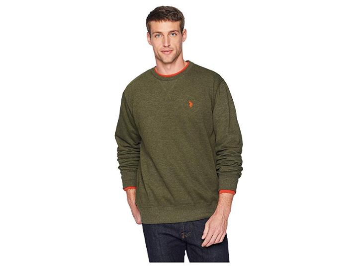 U.s. Polo Assn. Pop Over Crew Neck Fleece (army Heather) Men's Clothing