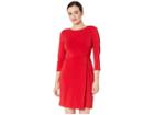 Eci Scoop Neck 3/4 Sleeve Overlayed Stretch Dress (red) Women's Dress