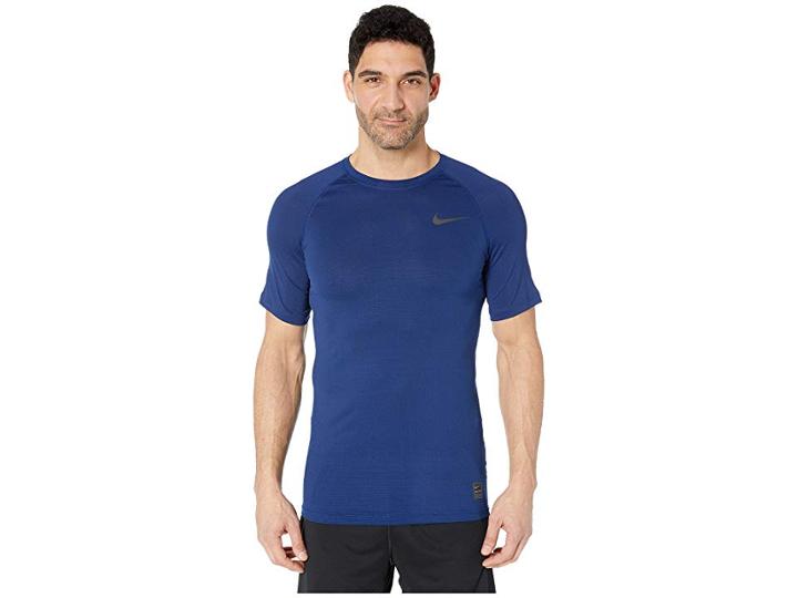 Nike Breath Top Short Sleeve (blue Void/black/black) Men's Clothing