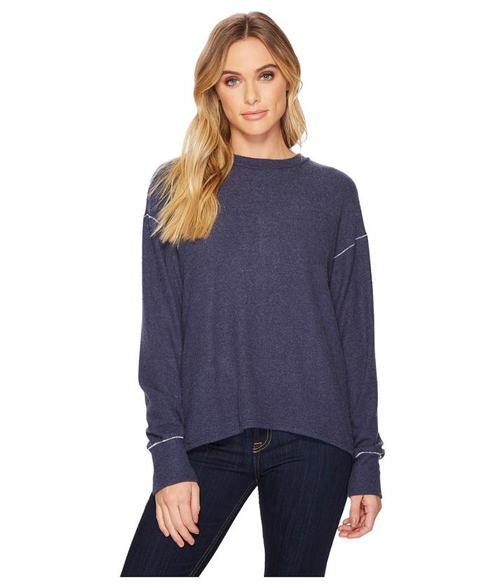 Lna Brushed Chariot (heather Navy) Women's Long Sleeve Pullover