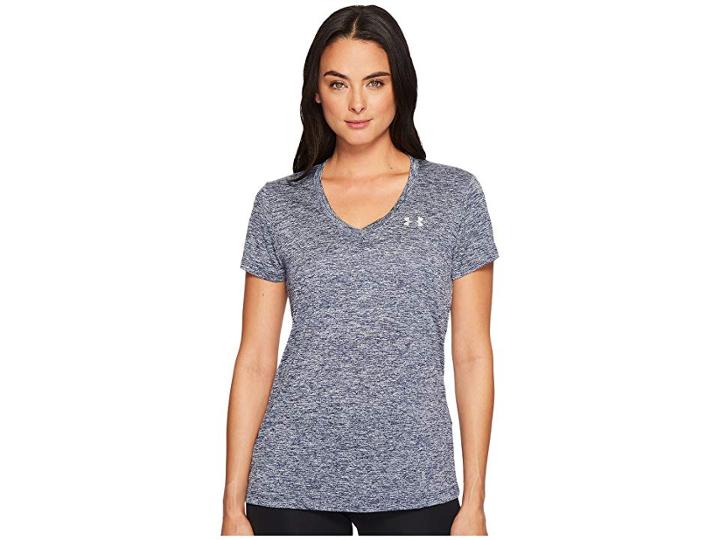 Under Armour Ua Techtm Twist V-neck (academy/metallic Silver) Women's Short Sleeve Pullover