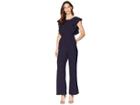 Tahari By Asl Short Sleeve Jumpsuit With Ruffle Detail (navy) Women's Jumpsuit & Rompers One Piece