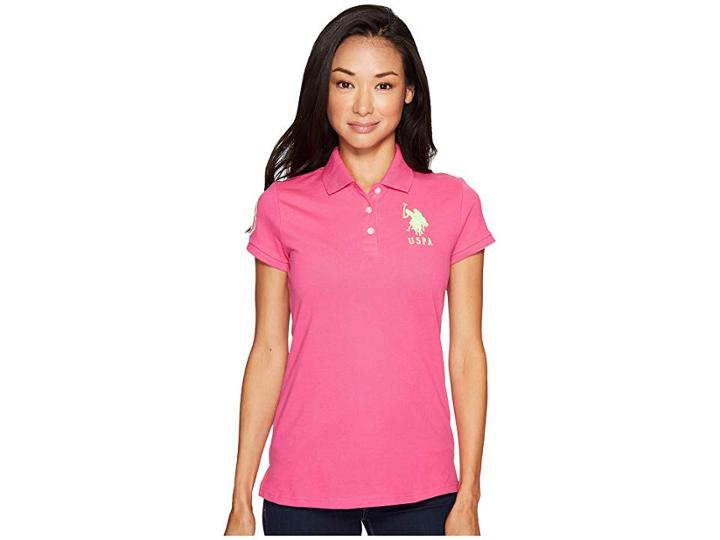 U.s. Polo Assn. Neon Logos Short Sleeve Polo Shirt (bittersweeat Pink) Women's Short Sleeve Knit