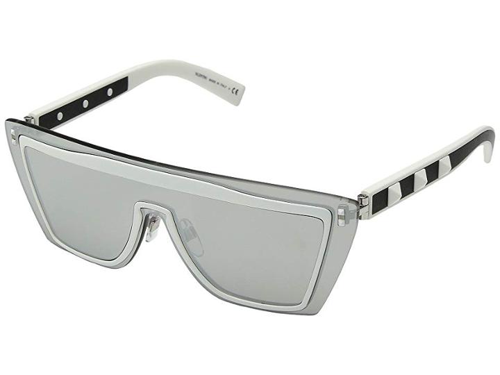 Valentino 0va2026 (matte White/leather Black/mirror Silver) Fashion Sunglasses