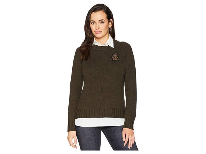 Lauren Ralph Lauren Bullion-patch Layered Shirt (deep Loden Heather) Women's Clothing