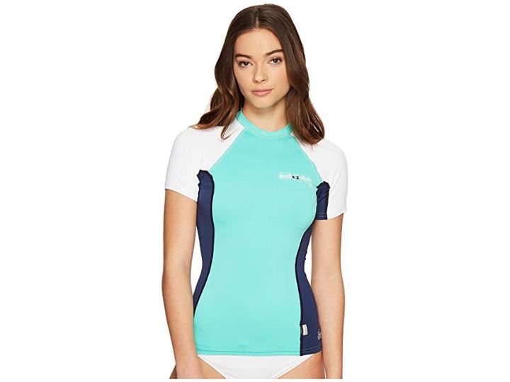 O'neill Skins S/s Crew (seaglass/navy/white) Women's Swimwear
