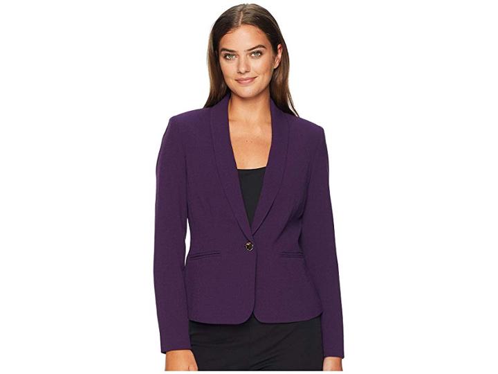 Tahari By Asl Crepe One-button Shawl Collar Jacket (plum) Women's Coat