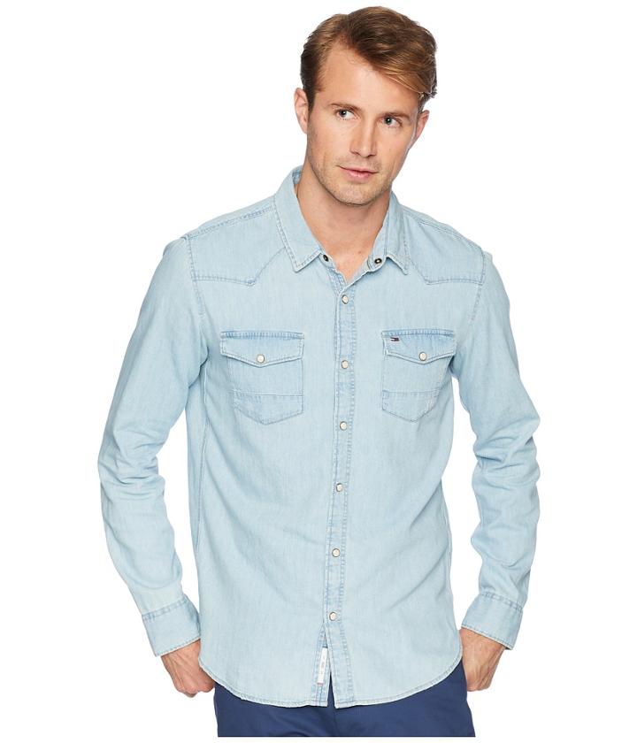 Tommy Jeans Basic Denim Shirt (light Indigo) Men's Clothing