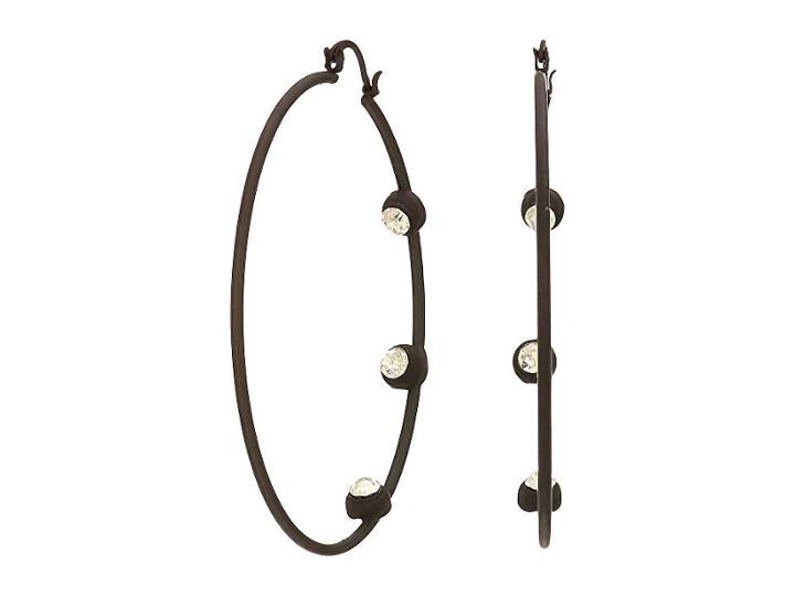 Steve Madden Rhinestone Inside Stud Design Hoop Earrings (black-tone) Earring