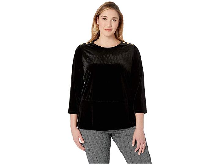 Lauren Ralph Lauren Plus Size Georgette-velvet Tunic Top (polo Black) Women's Blouse