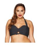 Unique Vintage Plus Size Mrs. West Top (black/ivory Pin Dot) Women's Swimwear