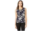 Tommy Hilfiger Floral Print Grommet Sleeveless Knit Top (midnight Multi) Women's Clothing