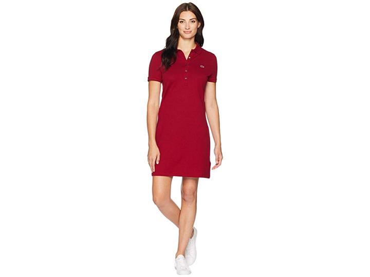 Lacoste Short Sleeve Pique Polo Dress (bordeaux) Women's Dress