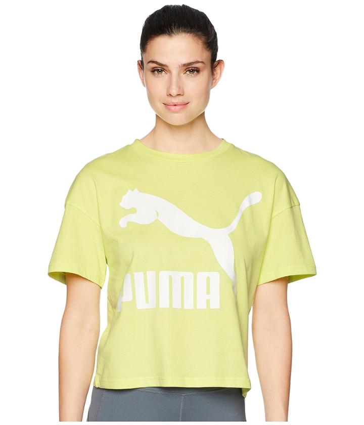 Puma Classics Logo Tee Solid (sunny Lime) Women's T Shirt