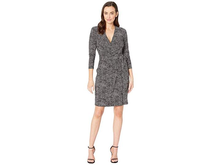 Anne Klein Printed Ity Classic Wrap Dress (anne Black/anne White) Women's Dress