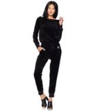 Juicy Couture Track Velour Juicy Mania Long Sleeve Jumpsuit (pitch Black) Women's Jumpsuit & Rompers One Piece