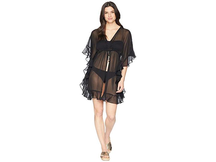 Bleu Rod Beattie Open Front Ruffle Caftan Cover-up (black) Women's Swimwear