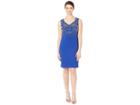 Marina Stretch Crepe Sleeveless Sheath With Beaded Bodice (cobalt) Women's Clothing