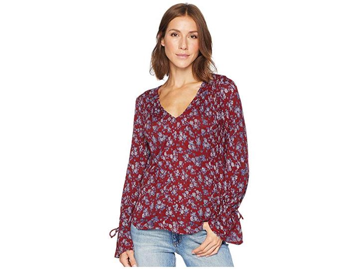 Lucky Brand Tie Sleeve Top (red Multi) Women's Long Sleeve Pullover