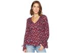 Lucky Brand Tie Sleeve Top (red Multi) Women's Long Sleeve Pullover