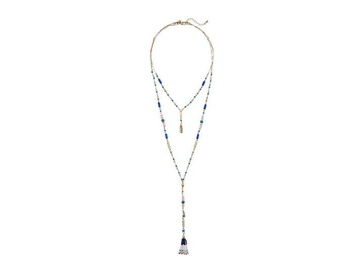 Rebecca Minkoff Luna Layered Y-neck Necklace With Beaded Tassel (gold/navy Multi) Necklace
