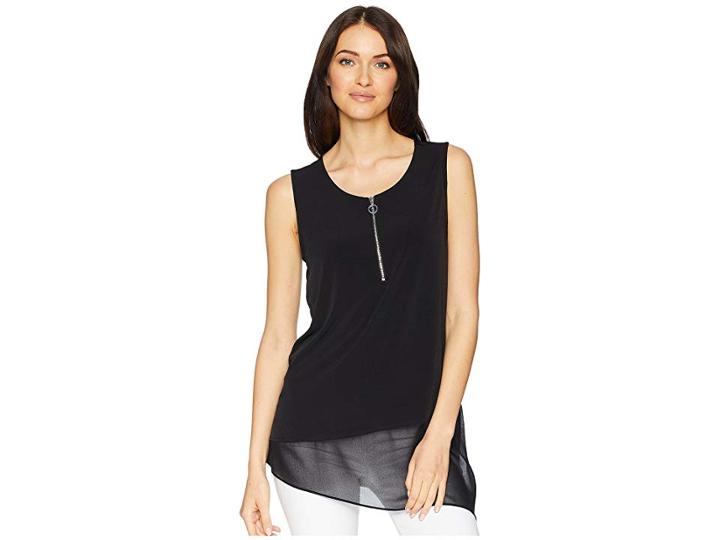 Calvin Klein Sleeveless Asymmetrical Chiffon Hem Top (black) Women's Sleeveless
