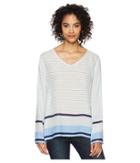 Dylan By True Grit Surf Stripe Long Sleeve Soft Rayon Blouse (chambray/white) Women's Blouse