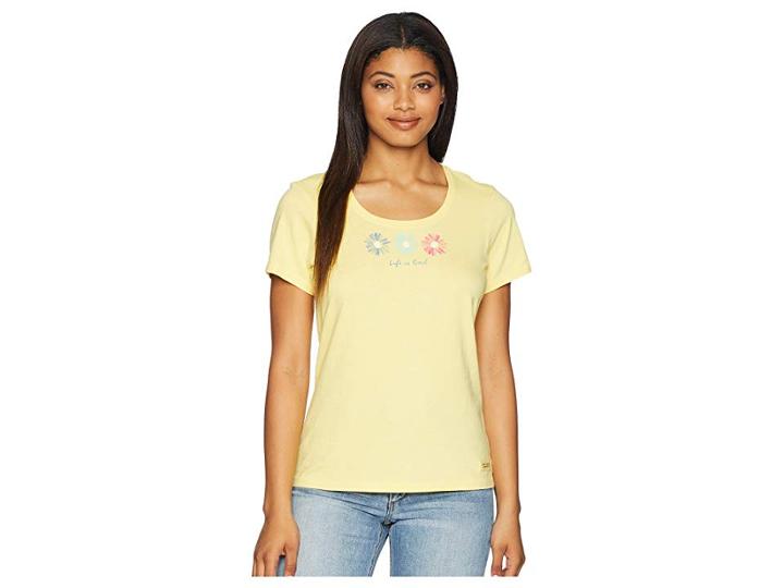Life Is Good 3 Happy Daisies Crusher Scoop Neck Tee (happy Yellow) Women's T Shirt