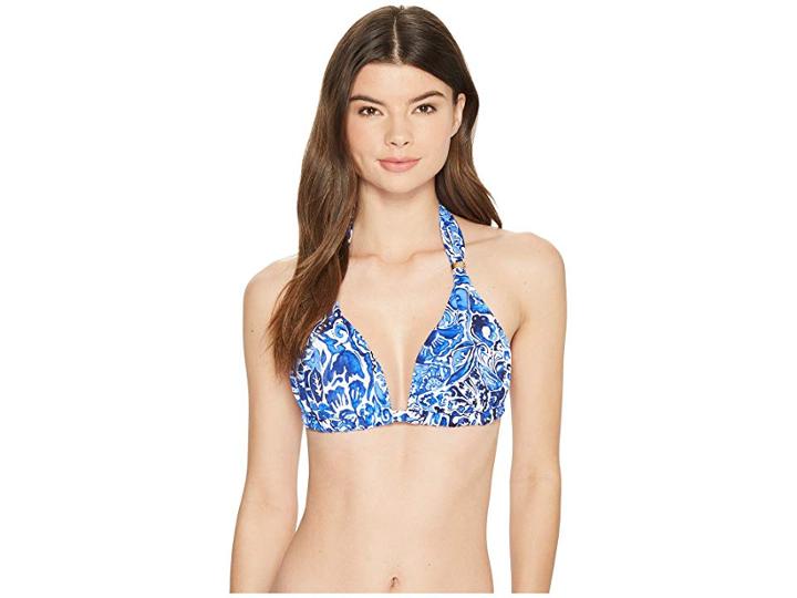 Lauren Ralph Lauren Playa Floral Molded Cup Slider Top (blue) Women's Swimwear