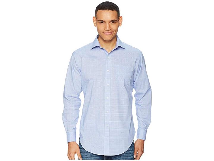 Lauren Ralph Lauren Classic Fit No-iron Cotton Dress Shirt (cerulean Blue/coral Multi) Men's Long Sleeve Button Up
