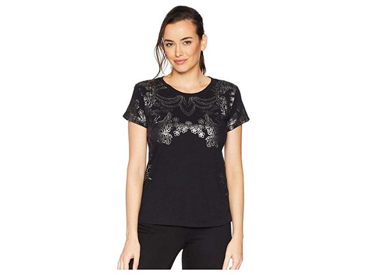 Lucky Brand Floral Foil Tee (lucky Black) Women's Clothing