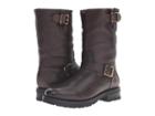 Frye Natalie Mid Engineer Lug (dark Brown Waterproof Waxed Pebbled Leather/shearling) Women's Pull-on Boots