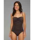 Badgley Mischka Solids Shirred Bandeau Maillot (cocoa) Women's Swimsuits One Piece
