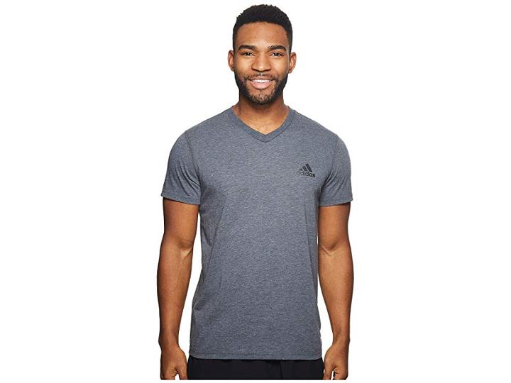 Adidas Ultimate V-neck Short Sleeve Tee (dark Grey Heather) Men's T Shirt