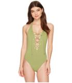 Seafolly Active Lace-up Halter Maillot (moss) Women's Swimsuits One Piece
