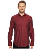 Bugatchi Long Sleeve Shaped Fit Point Collar Shirt (wine) Men's Long Sleeve Button Up