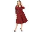 Unique Vintage Plus Size 1950s Style Stretch Sleeved Anna Wrap Dress (burgundy) Women's Dress