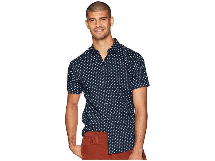 Rvca Mini Paisley Short Sleeve Woven (new Navy) Men's Clothing
