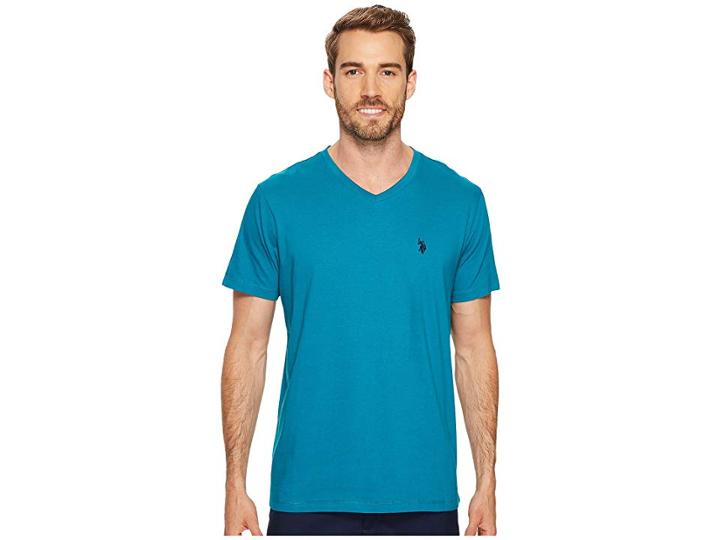 U.s. Polo Assn. V-neck Short Sleeve T-shirt (shocking Peacock) Men's Short Sleeve Pullover